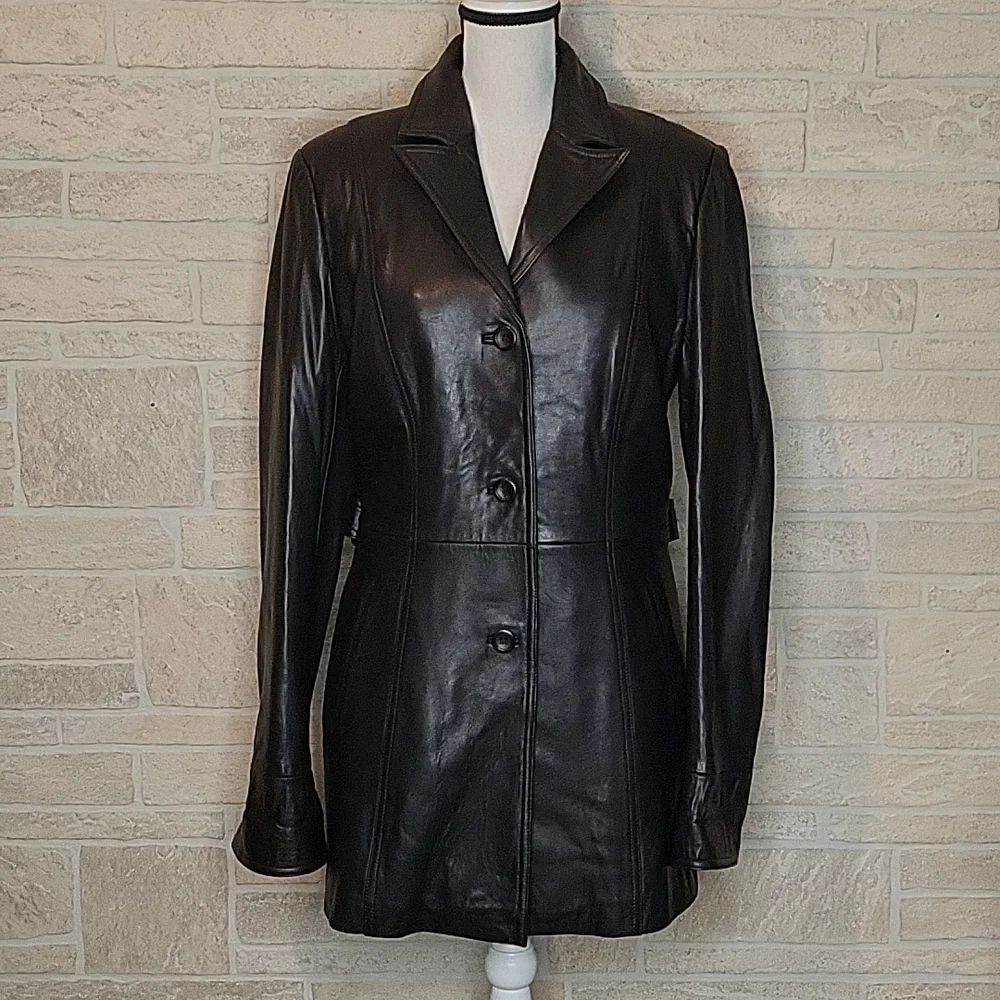 ROSLEEN Mid Length Soft Leather Jacket Belted Buttons - Picture 3 of 15